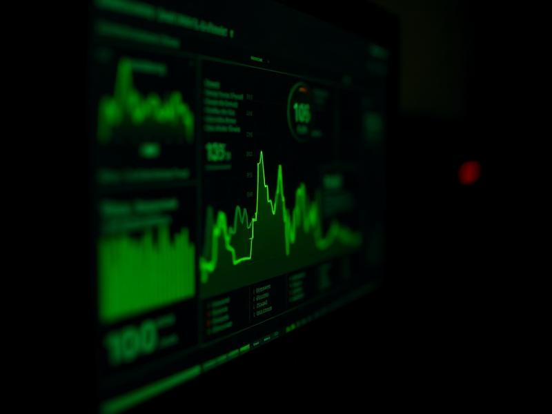 Dashboard met groene grafieken op een scherm